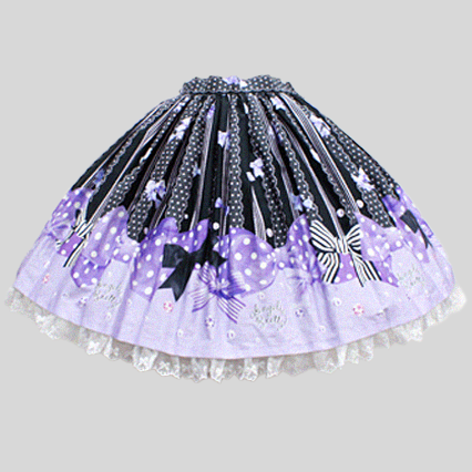 Black skirt with lavender ribbon print